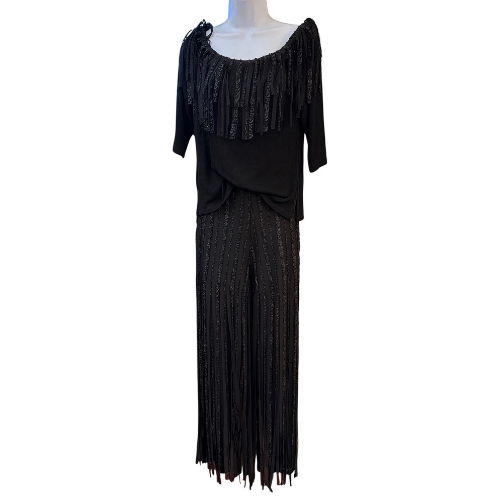 Vintage 80's Lyon Two Piece Set Fringe Glam Evening Boheme Made in USA Chic